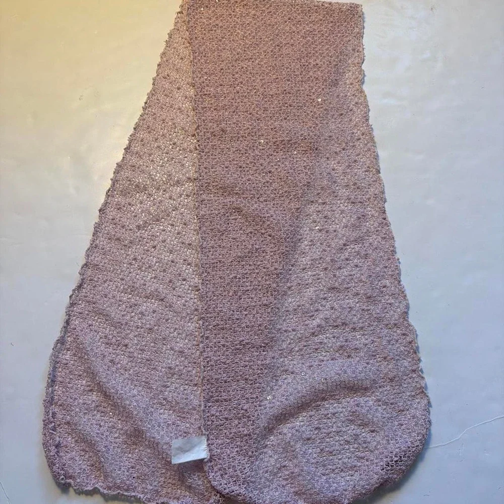 Vintage Y2K Baby Pink Sequin Knit Crochet Scarf Boho Fairy Coquette Hip Wrap